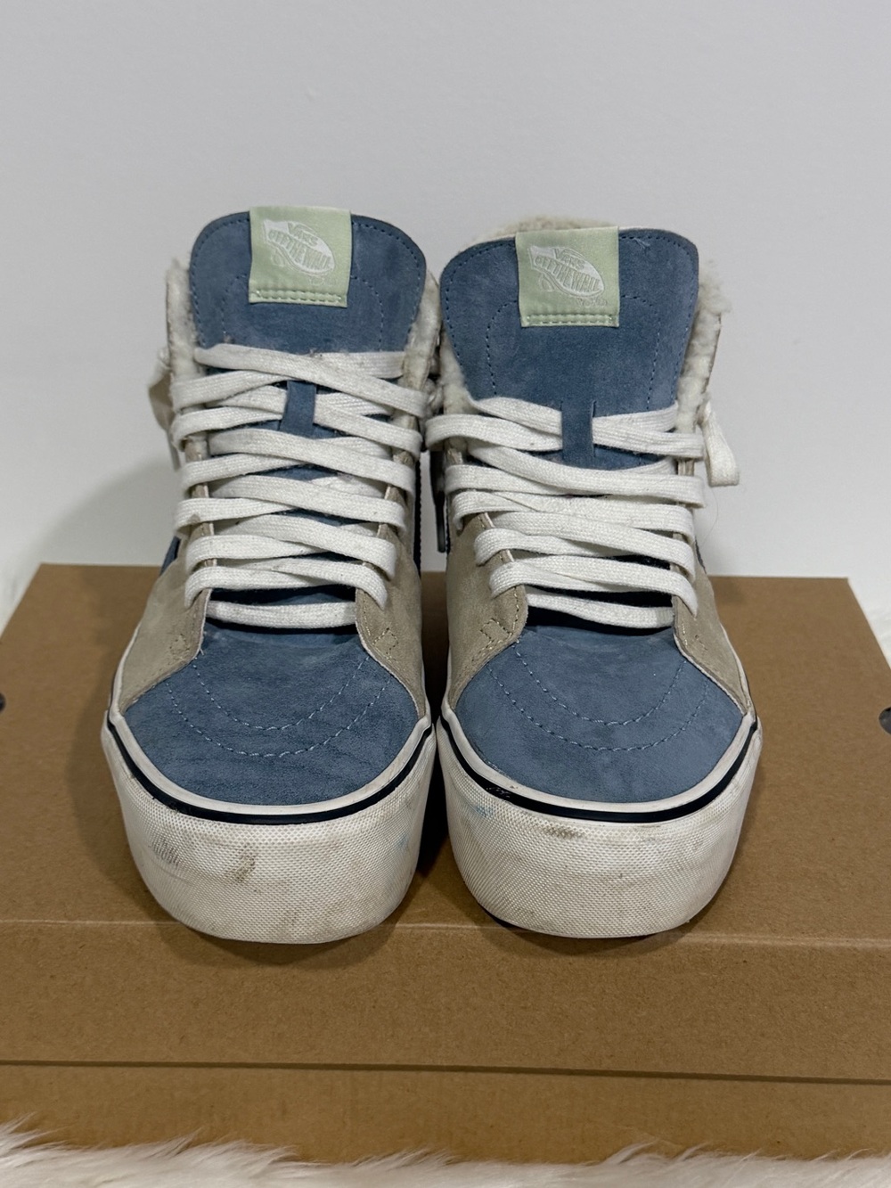 Vans Blue Beige High-Top Suede Sneakers